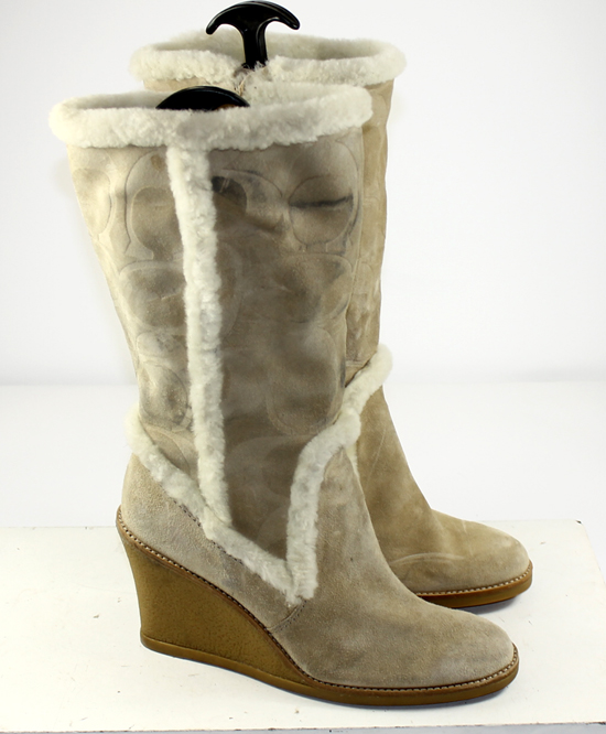 Coach Brand Jordana Suede Winter Snow Wedge Heel Zipper Boots Womens Sz 9 5 M  