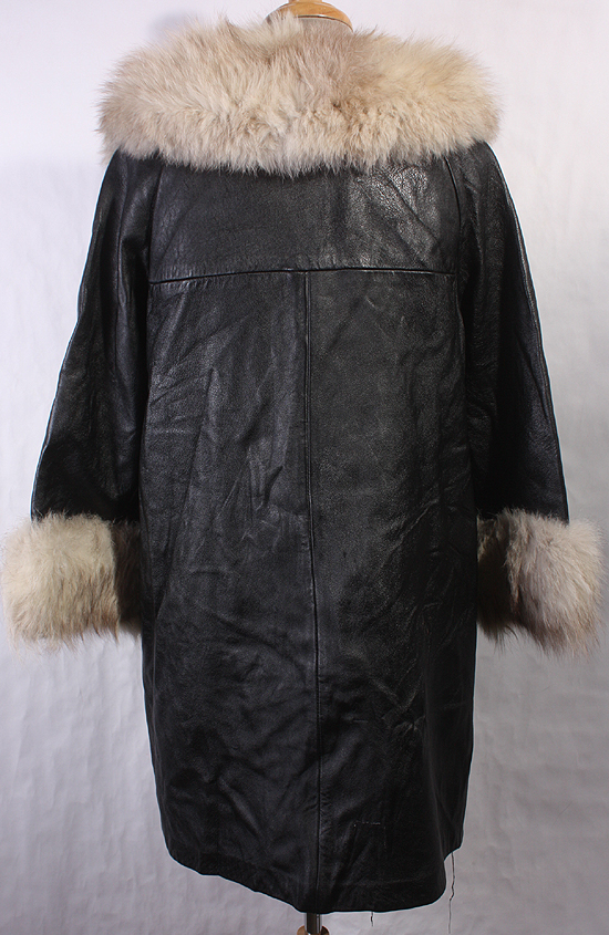 WOMENS VINTAGE SOFT LEATHER/MINK COLLAR HIPSTER/MOD COAT sz L  